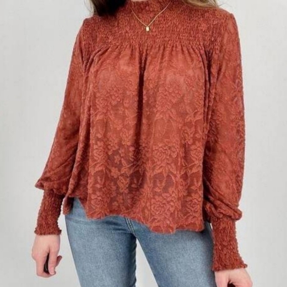 Anthropologie Deletta Amanna Rust Stretch Lace High Neck Blouse - Picture 2 of 15